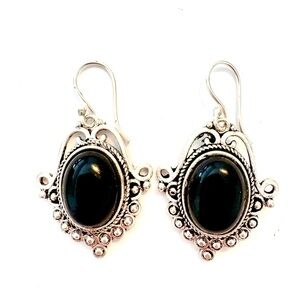 Beautiful, 1 1/2 inch, 925 marked, black Onyx earrings
